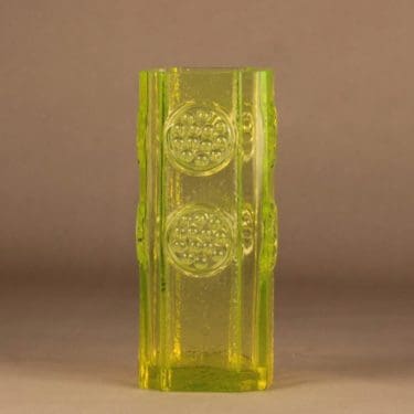 Riihimäen lasi Rondella maljakko, keltainen, suunnittelija Tamara Aladin,