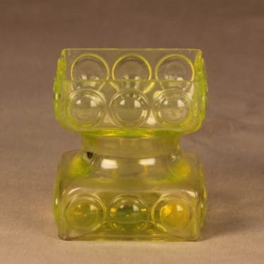 Riihimäen lasi Kehrä kääntömaljakko, keltainen, suunnittelija Tamara Aladin,