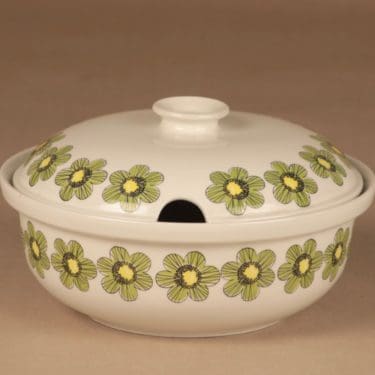 Arabia Primavera terriini, kannellinen, suunnittelija Esteri Tomula, kannellinen, serikuva, kukka, retro