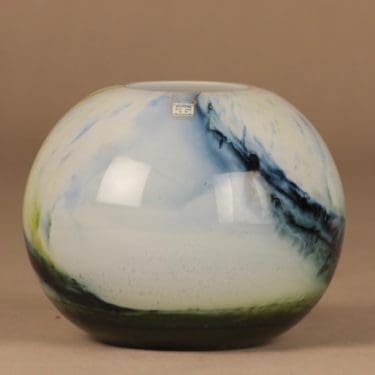 Riihimäen lasi Koralli maljakko, sininen, vihreä, valkoinen, suunnittelija Tamara Aladin,