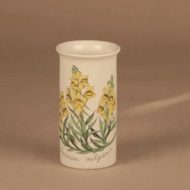 Arabia Botanica maljakko, Keltakannusruoho, suunnittelija Esteri Tomula, Keltakannusruoho, kukka, serikuva