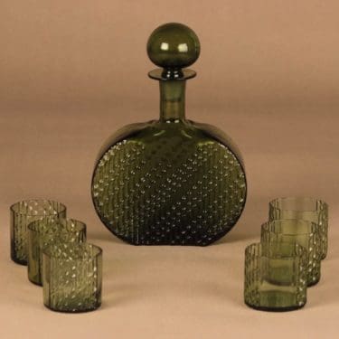 Riihimäen lasi Flindari karahvi ja 6 lasia, vihreä, 1+6 kpl, suunnittelija Nanny Still,