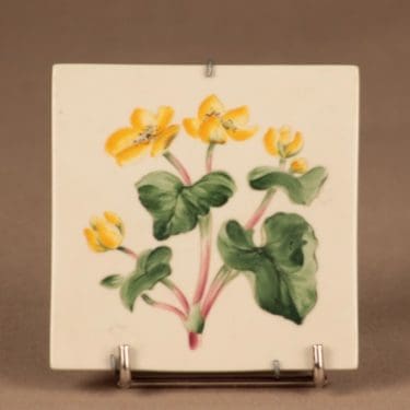 Arabia Rentukka koristelaatta, Caltha Palustris, suunnittelija Svea Granlund, Caltha Palustris, käsinmaalattu, kukka