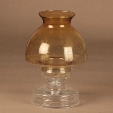 Riihimäen lasi Apollo kynttilälyhty, kirkas, amber, suunnittelija Nanny Still,