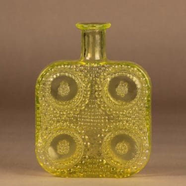 Riihimäen lasi Grapponia bottle, yellow designer Nanny Still