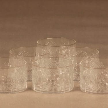 Nuutajärvi Flora jälkiruokamalja, kirkas, 6 kpl, suunnittelija Oiva Toikka, kirkas