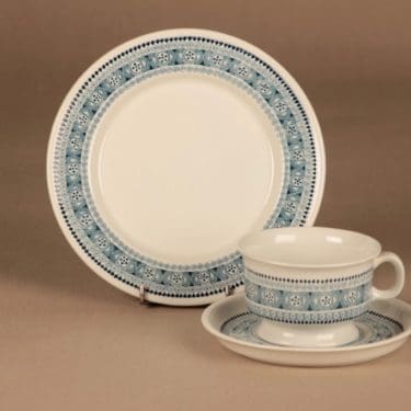 Arabia ND 3 teekuppi ja lautaset (2), siniharmaa, suunnittelija ,