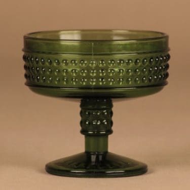 Riihimäen lasi Barokki annoskulho, vihreä, suunnittelija Erkkitapio Siiroinen, jalallinen