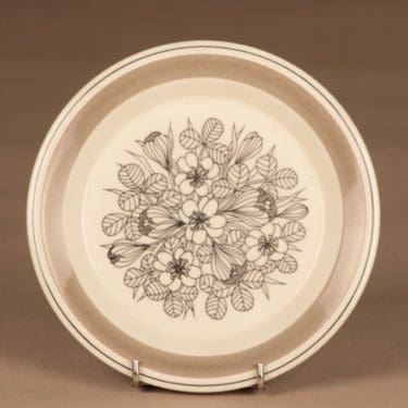 Arabia Krokus lautanen, musta, harmaa, suunnittelija Esteri Tomula, kukka, serikuva