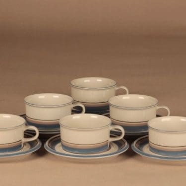 Arabia Uhtua teekuppi, 6 kpl, suunnittelija Inkeri Leivo, raitakoriste