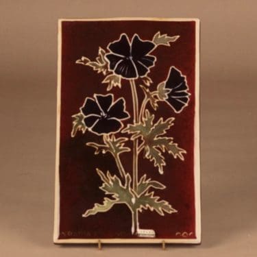 Arabia GOG seinälaatta, käsinmaalattu, suunnittelija Gunvor Olin-Grönqvist, käsinmaalattu, signeerattu