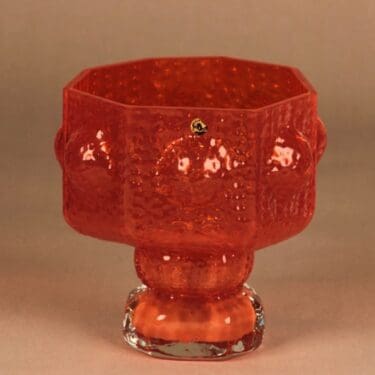 Riihimäen lasi Fontana maljakko, oranssi, suunnittelija Nanny Still,