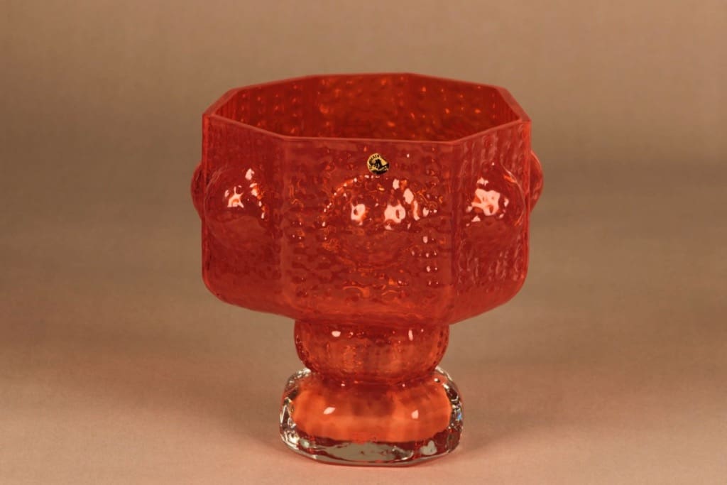 Riihimäen lasi Fontana maljakko, oranssi, suunnittelija Nanny Still,