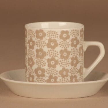 Arabia Rypäle mokkakuppi, harmaa, suunnittelija Raija Uosikkinen, serikuva, kukka