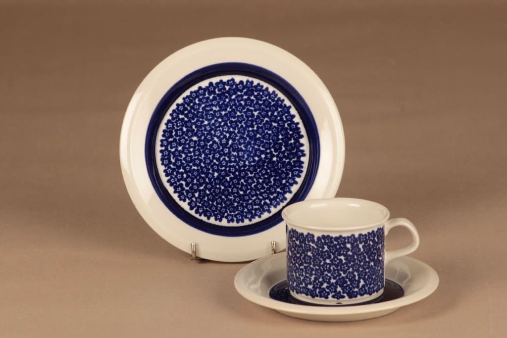Arabia Faenza Blue flower coffee cup and plates(2) designer Inkeri Seppälä