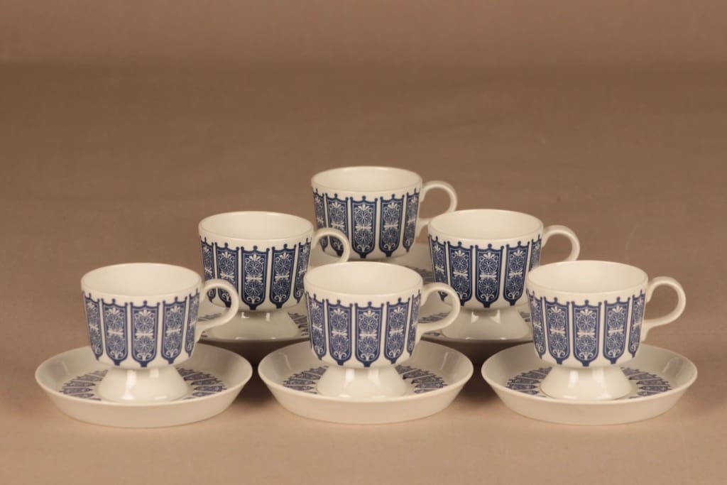 Arabia Rukinlapa coffee cup, blue 6 pcs designer Raija Uosikkinen