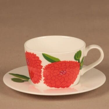 Iittala Primavera kahvikuppi, punainen, vihreä, suunnittelija Maija Isola, kukka
