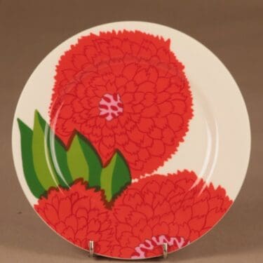 Iittala Primavera lautanen, punainen, vihreä, suunnittelija Maija Isola, kukka