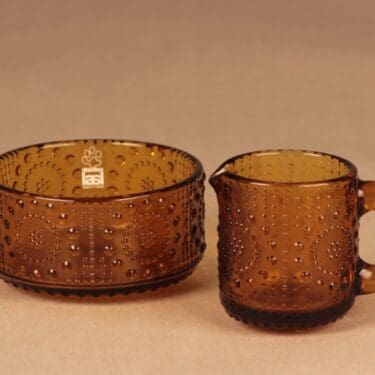 Riihimäen lasi Grapponia sokerikko ja kermakko, ruskea, suunnittelija Nanny Still,