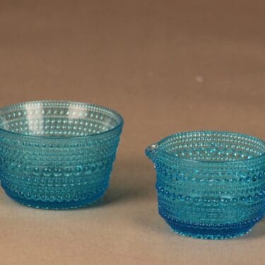 Nuutajärvi Kastehelmi sokerikko ja kermakko, turkoosi, suunnittelija Oiva Toikka,