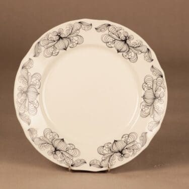 Arabia Sipuli lautanen, mustavalkoinen, suunnittelija Esteri Tomula,