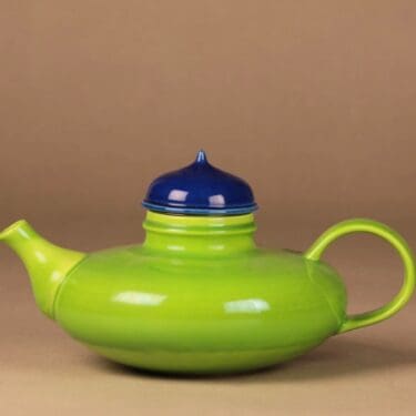 Rörstrand POP teekannu, vihreä, sininen, suunnittelija Inger Persson, käsinmaalattu