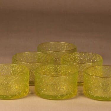 Riihimäen lasi Jesperi jälkiruokakulho, keltainen, 6 kpl, suunnittelija Erkkitapio Siiroinen,