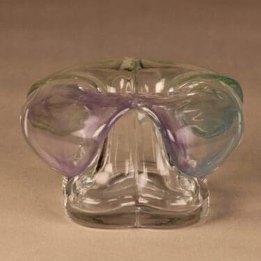 Riihimäen lasi Kukkainen taide-esine, kirkas, vihreä, vaaleanpunainen, suunnittelija Helena Tynell,