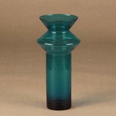 Riihimäen lasi Hyrrä maljakko, turkoosi, suunnittelija Helena Tynell,