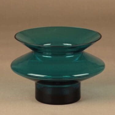 Riihimäen lasi Hyrrä maljakko, turkoosi, suunnittelija Helena Tynell,