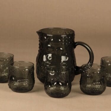 Nuutajärvi Frutta kaadin ja 6 lasia, tilaustyö, 1+6 kpl, suunnittelija Oiva Toikka, tilaustyö