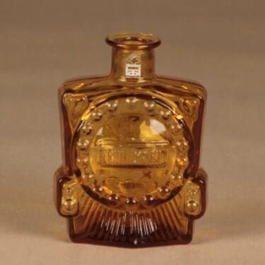 Riihimäen lasi Veturipullo koristepullo, amber, suunnittelija Erkkitapio Siiroinen,