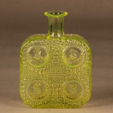 Riihimäen lasi Grapponia koristepullo, keltainen, suunnittelija Nanny Still,