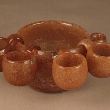 Nuutajärvi Iglu Malja+4 mukia, signeerattu, 1+4 kpl, suunnittelija Oiva Toikka, signeerattu