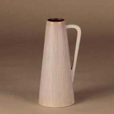 Kupittaan savi maljakko, käsinmaalattu, suunnittelija MP, käsinmaalattu, raitakoriste, signeerattu