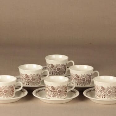 Arabia Elina kahvikuppi, tilaustyö, 6 kpl, suunnittelija Esteri Tomula, tilaustyö, kukka, ornamentti