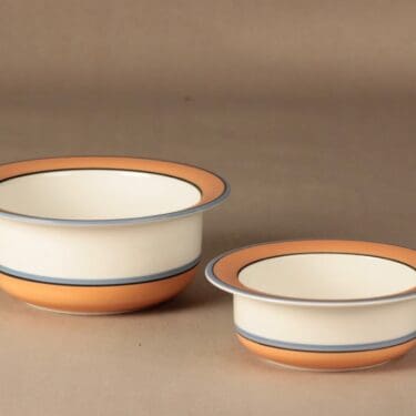 Arabia Apricos kulho, oranssi, sininen, musta, 2 kpl, suunnittelija Inkeri Leivo, raitakoriste