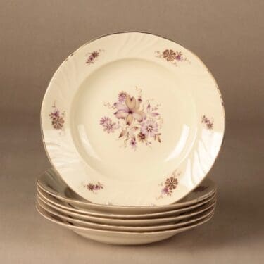 Arabia Raili lautanen, syvä, 6 kpl, suunnittelija Svea Granlund, syvä, kukka