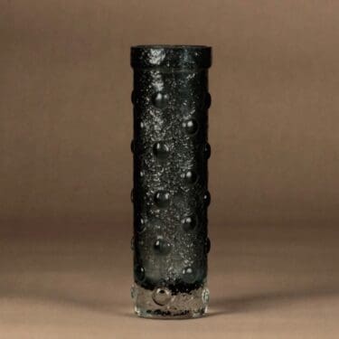 Riihimäen lasi maljakko, siniharmaa, kirkas, suunnittelija Tamara Aladin,