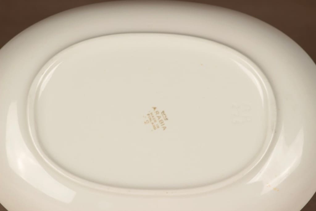 Arabia Heini tarjoiluvati, valkoinen, harmaa, suunnittelija Raija Uosikkinen, kuparipainokoriste kuva 3