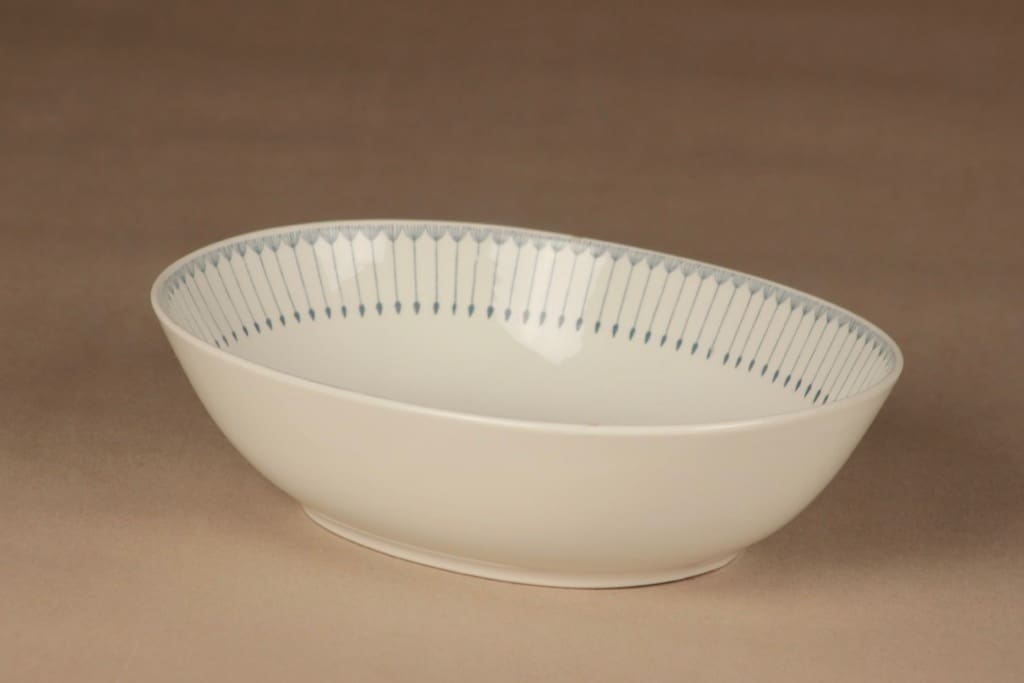 Arabia Heini kulho, valkoinen, harmaa, suunnittelija Raija Uosikkinen, kuparipainokoriste