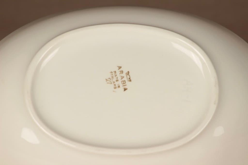 Arabia Heini kulho, valkoinen, harmaa, suunnittelija Raija Uosikkinen, kuparipainokoriste kuva 3