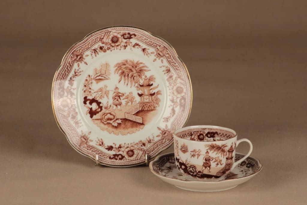 Arabia Singapore kahvikuppi ja lautaset(2), ruskea, suunnittelija tuntematon,