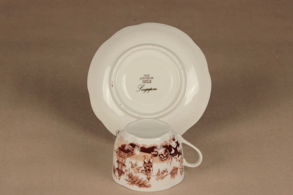 Arabia Singapore kahvikuppi ja lautaset(2), ruskea, suunnittelija tuntematon, kuva 4