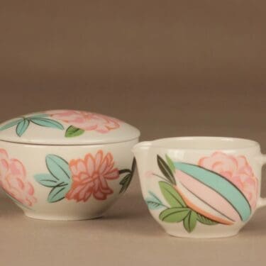 Arabia China tea sokerikko ja kermakko, monivärinen, suunnittelija Dorrit von Fieandt, serikuva, kukka