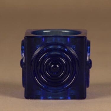 Riihimäen lasi Rengas maljakko/kynttilänjalka, sininen, suunnittelija Tamara Aladin,