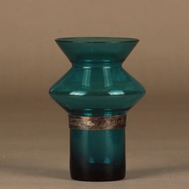 Riihimäen lasi Hyrrä maljakko, hopeavanteella, suunnittelija Helena Tynell, hopeavanteella