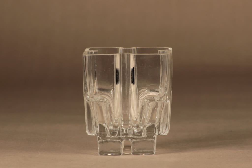 Riihimäen lasi Paalutalo maljakko, signeerattu, suunnittelija Helena Tynell, signeerattu, massiivinen