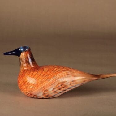 Nuutajärvi lintu , Kirjotiira, suunnittelija Oiva Toikka, Kirjotiira, signeerattu