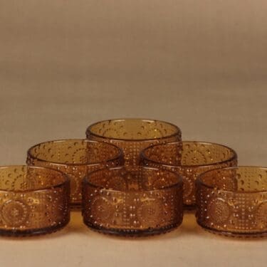 Riihimäen lasi Grapponia annoskulho, amber, 6 kpl, suunnittelija Nanny Still,